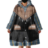 Western Cowboy Vest Style Wearable Blanket Hoodie Blue Yellow Plaid Pattern - Wonder Print Shop