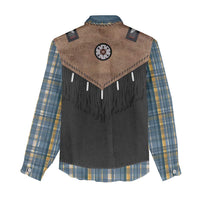 Western Cowboy Vest Style Women Casual Shirt Blue Yellow Plaid Pattern - Wonder Print Shop