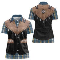 Western Cowboy Vest Style Women Polo Shirt Blue Yellow Plaid Pattern - Wonder Print Shop
