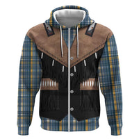Western Cowboy Vest Style Zip Hoodie Blue Yellow Plaid Pattern - Wonder Print Shop
