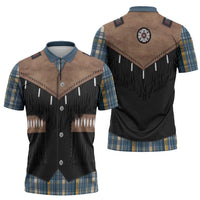 Western Cowboy Vest Style Zipper Polo Shirt Blue Yellow Plaid Pattern - Wonder Print Shop
