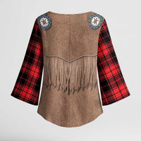 Retro Black Red Plaid Kimono Sleeve Blouse Western Cowboy Vest Costume - Wonder Print Shop