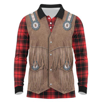 Retro Black Red Plaid Long Sleeve Polo Shirt Western Cowboy Vest Costume - Wonder Print Shop