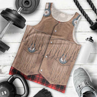 Retro Black Red Plaid Men Tank Top Western Cowboy Vest Costume - Wonder Print Shop