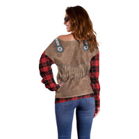 Retro Black Red Plaid Off Shoulder Sweater Western Cowboy Vest Costume - Wonder Print Shop