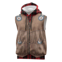 Retro Black Red Plaid Sleeveless Zip Hoodie Western Cowboy Vest Costume - Wonder Print Shop