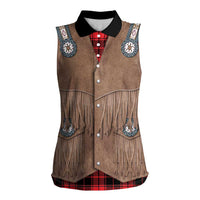 Retro Black Red Plaid Women Sleeveless Polo Shirt Western Cowboy Vest Costume - Wonder Print Shop