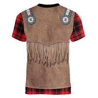 Retro Black Red Plaid Women V-Neck T-Shirt Western Cowboy Vest Costume - Wonder Print Shop