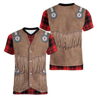 Retro Black Red Plaid Women V-Neck T-Shirt Western Cowboy Vest Costume - Wonder Print Shop