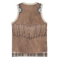 Retro Brown Beige Plaid Basketball Jersey Western Cowboy Vest Costume - Wonder Print Shop