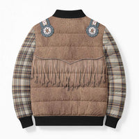 Retro Brown Beige Plaid Bomber Puffer Jacket Western Cowboy Vest Costume - Wonder Print Shop