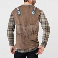 Retro Brown Beige Plaid Button Sweatshirt Western Cowboy Vest Costume - Wonder Print Shop