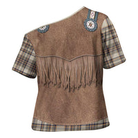 Retro Brown Beige Plaid Cross Shoulder Shirt Western Cowboy Vest Costume - Wonder Print Shop