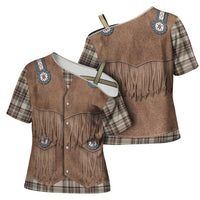 Retro Brown Beige Plaid Cross Shoulder Shirt Western Cowboy Vest Costume - Wonder Print Shop