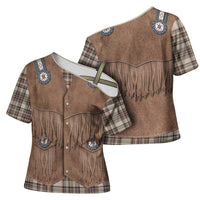 Retro Brown Beige Plaid Cross Shoulder Shirt Western Cowboy Vest Costume - Wonder Print Shop