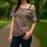 Retro Brown Beige Plaid Cross Shoulder Shirt Western Cowboy Vest Costume - Wonder Print Shop