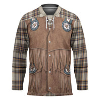 Retro Brown Beige Plaid Hockey Jersey Western Cowboy Vest Costume - Wonder Print Shop