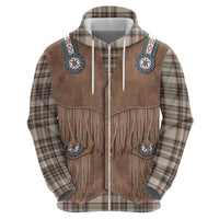 Retro Brown Beige Plaid Hoodie Western Cowboy Vest Costume - Wonder Print Shop
