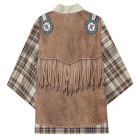 Retro Brown Beige Plaid Kimono Western Cowboy Vest Costume - Wonder Print Shop