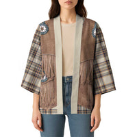 Retro Brown Beige Plaid Kimono Western Cowboy Vest Costume - Wonder Print Shop