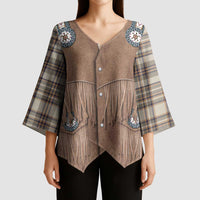 Retro Brown Beige Plaid Kimono Sleeve Blouse Western Cowboy Vest Costume - Wonder Print Shop