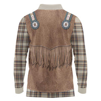 Retro Brown Beige Plaid Long Sleeve Polo Shirt Western Cowboy Vest Costume - Wonder Print Shop