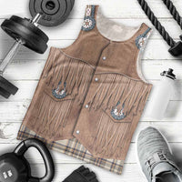 Retro Brown Beige Plaid Men Tank Top Western Cowboy Vest Costume - Wonder Print Shop