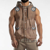 Retro Brown Beige Plaid Sleeveless Hoodie Western Cowboy Vest Costume - Wonder Print Shop