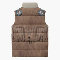 Retro Brown Beige Plaid Sleeveless Puffer Jacket Western Cowboy Vest Costume - Wonder Print Shop