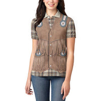 Retro Brown Beige Plaid Women Polo Shirt Western Cowboy Vest Costume - Wonder Print Shop