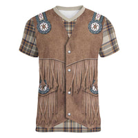 Retro Brown Beige Plaid Women V-Neck T-Shirt Western Cowboy Vest Costume - Wonder Print Shop