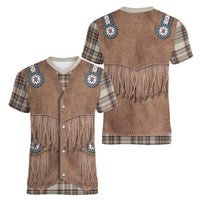 Retro Brown Beige Plaid Women V-Neck T-Shirt Western Cowboy Vest Costume - Wonder Print Shop