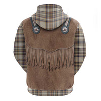 Retro Brown Beige Plaid Zip Hoodie Western Cowboy Vest Costume - Wonder Print Shop