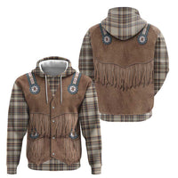 Retro Brown Beige Plaid Zip Hoodie Western Cowboy Vest Costume - Wonder Print Shop