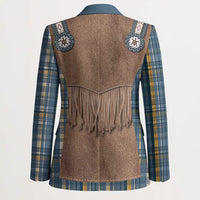 Retro Blue Yellow Plaid Blazer Western Cowboy Vest Costume - Wonder Print Shop