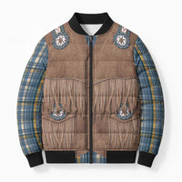 Retro Blue Yellow Plaid Bomber Puffer Jacket Western Cowboy Vest Costume - Wonder Print Shop