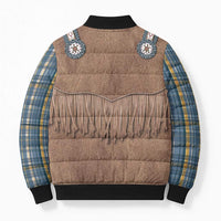 Retro Blue Yellow Plaid Bomber Puffer Jacket Western Cowboy Vest Costume - Wonder Print Shop