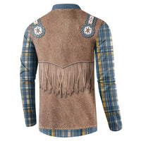 Retro Blue Yellow Plaid Button Sweatshirt Western Cowboy Vest Costume - Wonder Print Shop