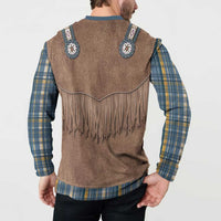Retro Blue Yellow Plaid Button Sweatshirt Western Cowboy Vest Costume - Wonder Print Shop
