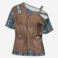 Retro Blue Yellow Plaid Cross Shoulder Shirt Western Cowboy Vest Costume - Wonder Print Shop