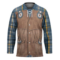 Retro Blue Yellow Plaid Hockey Jersey Western Cowboy Vest Costume - Wonder Print Shop