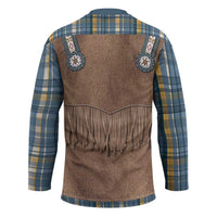 Retro Blue Yellow Plaid Hockey Jersey Western Cowboy Vest Costume - Wonder Print Shop