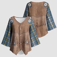 Retro Blue Yellow Plaid Kimono Sleeve Blouse Western Cowboy Vest Costume - Wonder Print Shop