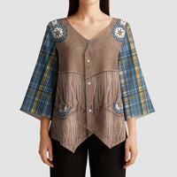 Retro Blue Yellow Plaid Kimono Sleeve Blouse Western Cowboy Vest Costume - Wonder Print Shop
