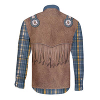 Retro Blue Yellow Plaid Long Sleeve Button Shirt Western Cowboy Vest Costume - Wonder Print Shop