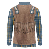 Retro Blue Yellow Plaid Long Sleeve Polo Shirt Western Cowboy Vest Costume - Wonder Print Shop