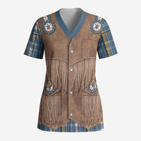 Retro Blue Yellow Plaid Scrub Top Western Cowboy Vest Costume - Wonder Print Shop