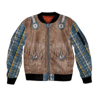 Retro Blue Yellow Plaid Sleeve Zip Bomber Jacket Western Cowboy Vest Costume - Wonder Print Shop