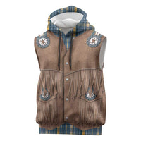 Retro Blue Yellow Plaid Sleeveless Hoodie Western Cowboy Vest Costume - Wonder Print Shop