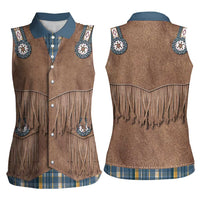 Retro Blue Yellow Plaid Women Sleeveless Polo Shirt Western Cowboy Vest Costume - Wonder Print Shop